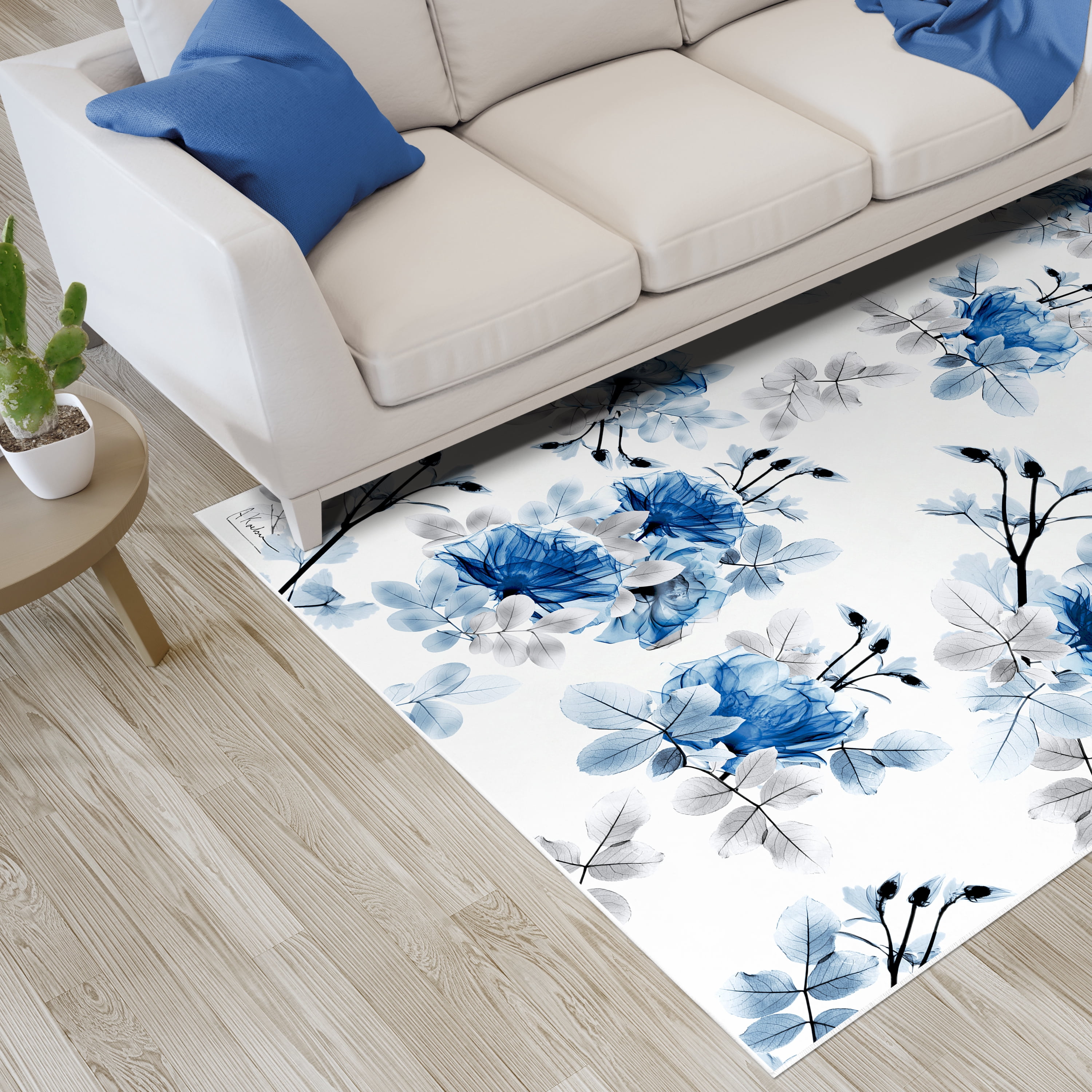 Pointless Friction Washable Flowers Art Area Rug size 5'x8', Power-loomed, Heavenly Softness with Non-Slipping Backing