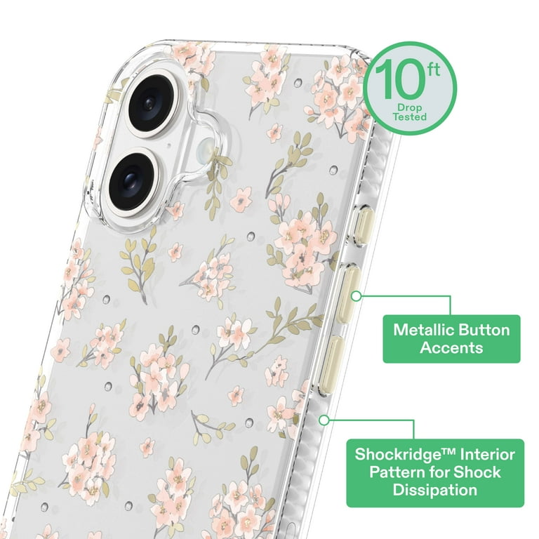 Onn+ Pink Floral Gems Phone Case for iPhone 16 Drop Protection up