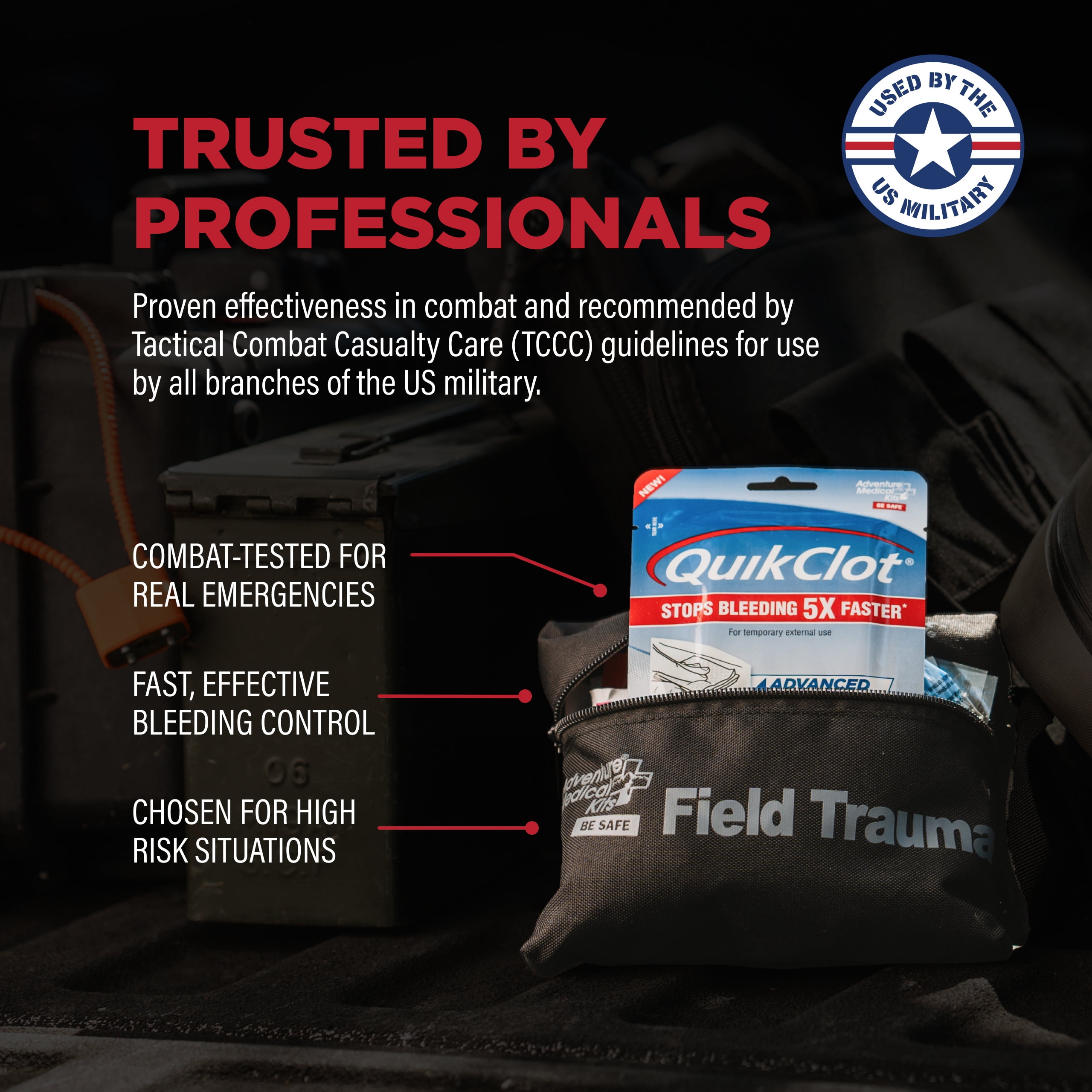 Adventure Medical Kits QuikClot Advanced Clotting Gauze - Stops Bleeding Up to 5x Faster Than Standard Gauze - Kaolin Hemostatic Dressing - For First Aid Kits & Survival Gear - 3 x 48"