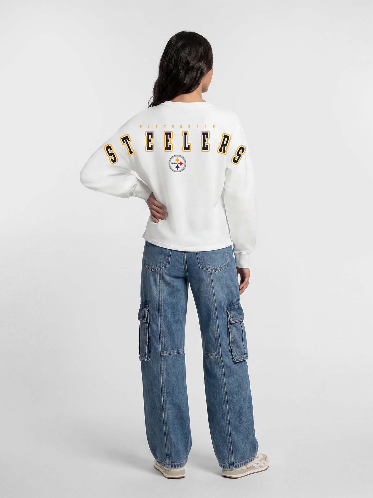 Pittsburgh Steelers Reebok Womens White Heavyweight Cotton Long Sleeve Pullover