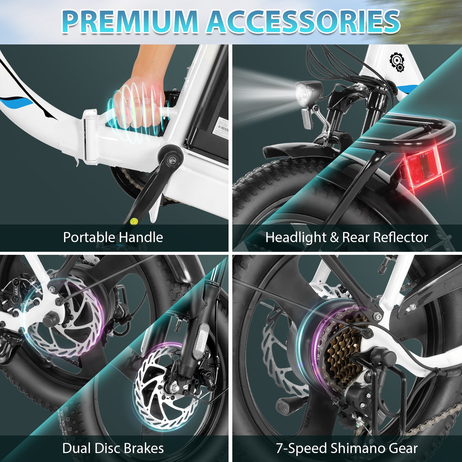 Elifine 3.0" Fat Tire Electric Bike for Adults, 48V 7.8Ah 350W Foldable Ebike with LCD, 5 Ridng Modes, Lockable Suspension Fork Electric Commuter Bicycle, 7 Speed City E-bikes for Women Teens, UL2849