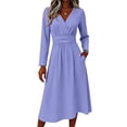thumbnail image 5 of BOMYJESK Summer Dresses for Women Slim Fit Long Sleeve Midi Dresses Elegant Formal Lightweight Breathable Office Dress Light Purple 2XL, 5 of 5