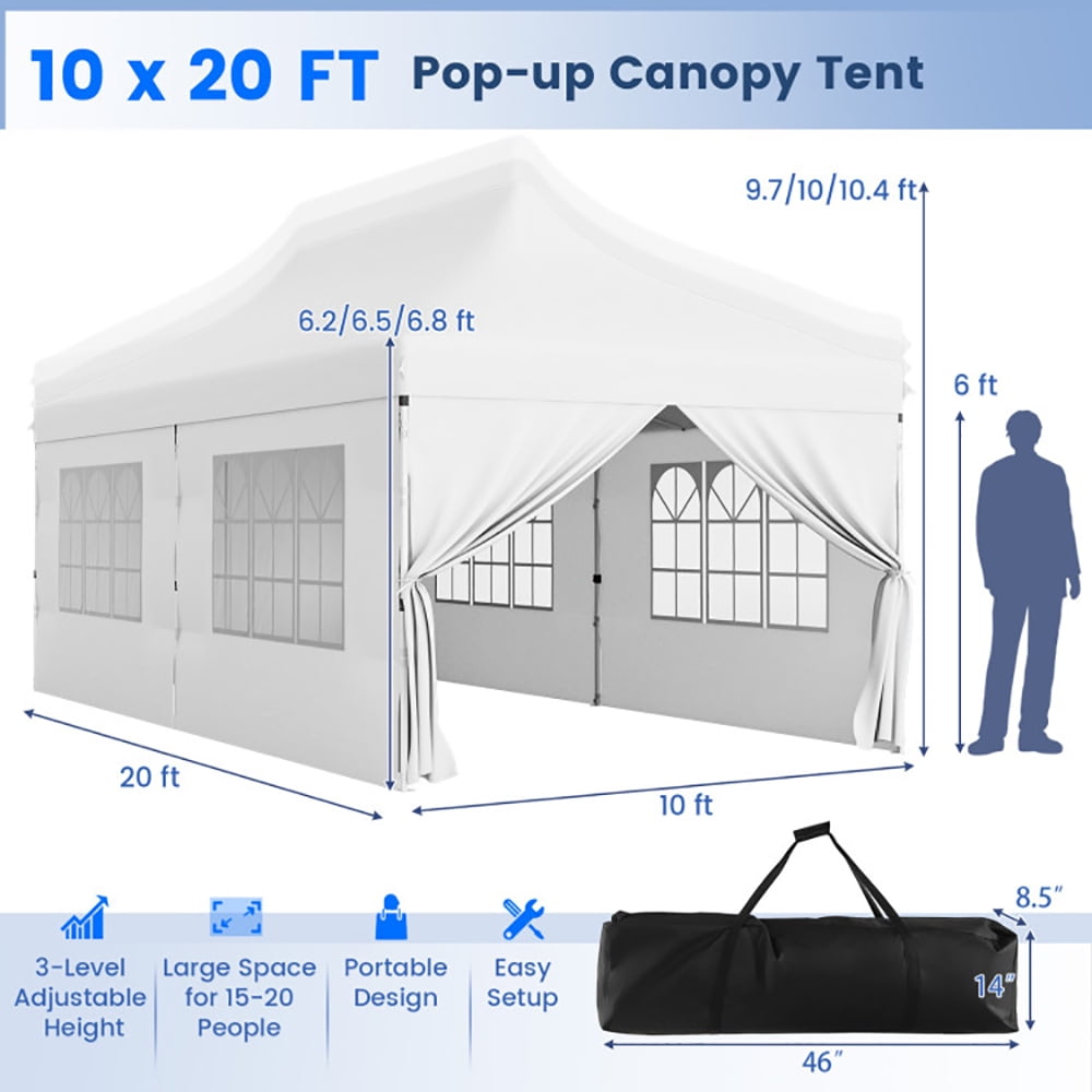 Aimee Lii 10 x 20 FT Pop up Canopy with 6 Sidewalls and Windows and Carrying Bag for Party Wedding Picnic, Canopy Gazebo for BBQ Events, White Aimee Lii 10 x 20 FT Pop up Canopy with 6 Sidewalls and Windows and Carrying Bag for Party Wedding Picnic, Canopy Gazebo for BBQ Events, White