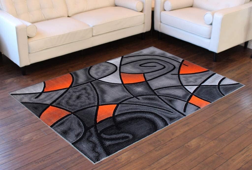 YHSF Modern Contemporary Area Rug for Living Room, Bedroom, and Office – Elegant Thick Carpet for Dining Room, Kitchen, & Hallways – Washable - Home Decor - Water Repellent - Orange (8x10 Feet)