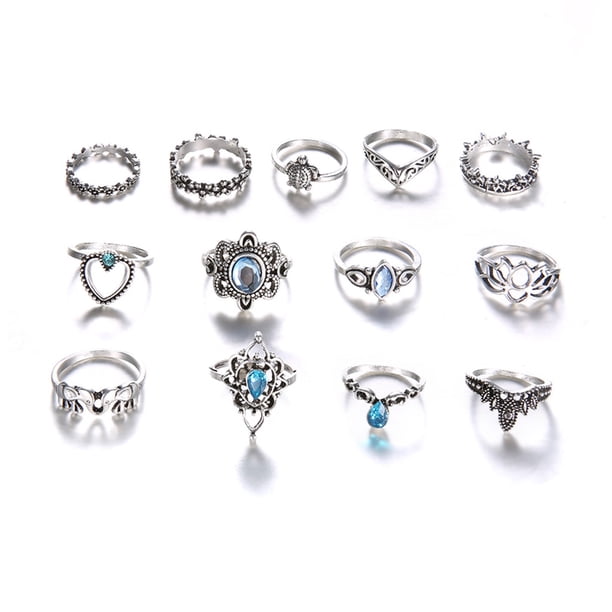 XZNGL Silver Rings Silver Jewelry Set Fashion Trend Metal Retro