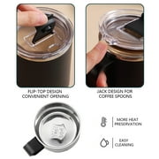 Pkeoh Coffee Mug, Portable Double Layer Stainless Steel Mug With Lid And Handle, Induction Heatable, Insulated Coffee Mug For Travel, Camping, Office