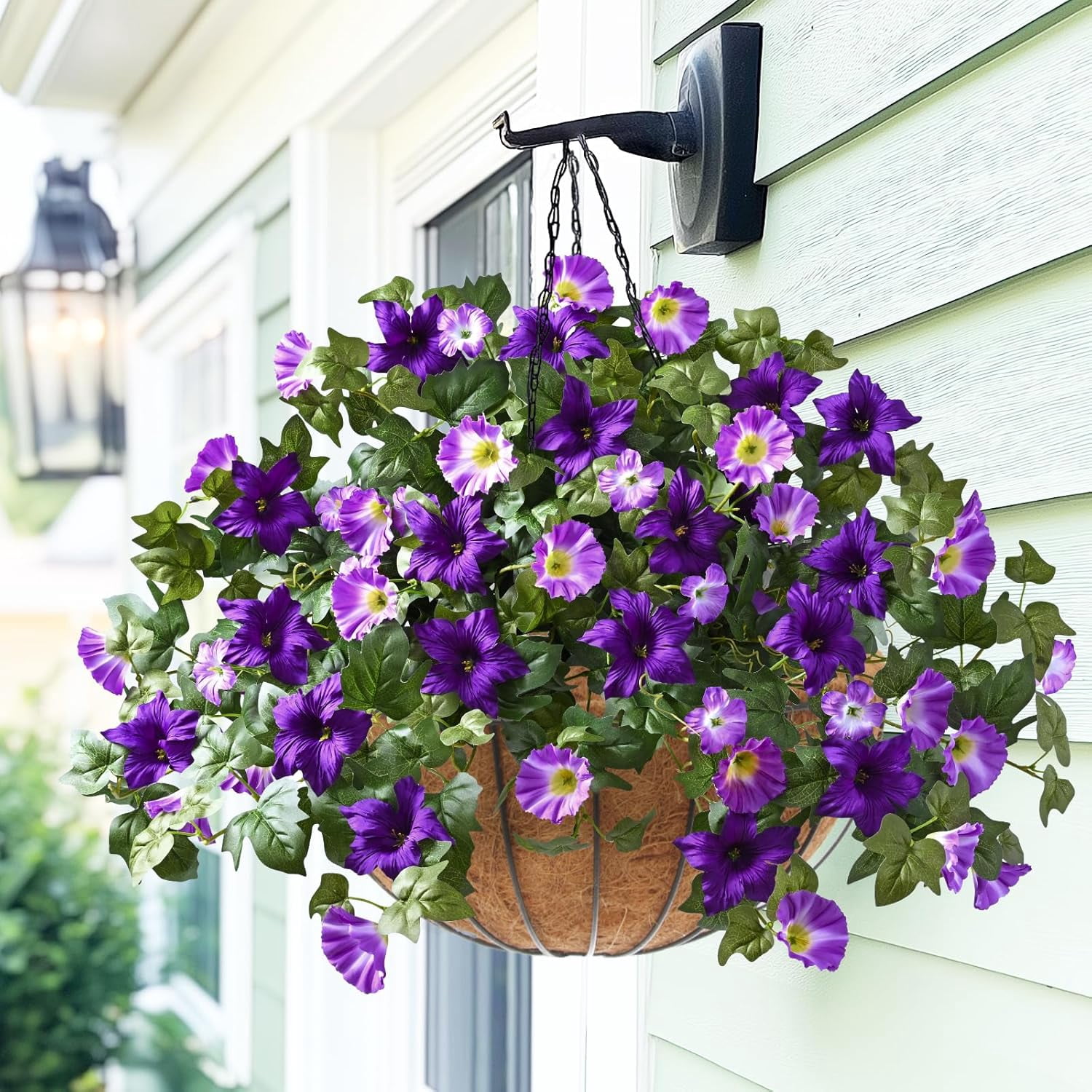 Yastouay 4 Pcs Artificial Fake Flowers Outdoor Petunias Spring Summer Flowers UV Resistant for Home Garden Balcony Yard Porch Deco,Purple