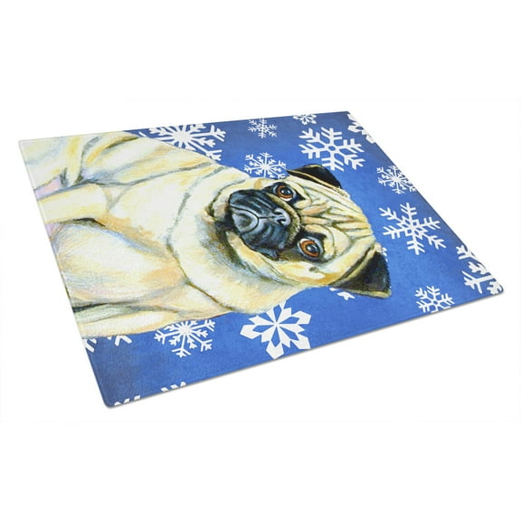 Carolines Treasures LH9297LCB Pug Winter Snowflakes Holiday Glass Cutting Board Large, 12H x 16W, multicolor
