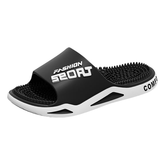 Rokment Women's Men's Acupressure Massage Slippers for Plantar Fasciitis Neuropathy Non-Slip Bathroom Shower Water Bath Sandals Stress Relief Black Size 6