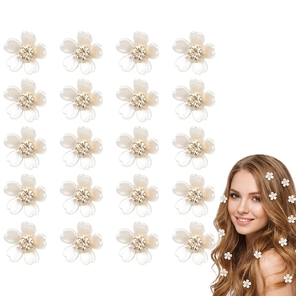 Kicpot 20Pcs Mini White Rhinestone Flower Hair Clips - Decorative Wedding Bridal Hair Barrettes and Pins for Girls Women