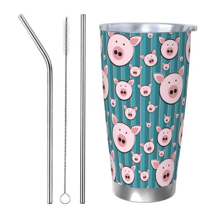 

Lukts Funny Pig Faces for 20OZ Car Cup Stainless Steel Direct Drinking Straw Thermos Cup Suitable for Office Travel and Car-Straw Three-piece Set