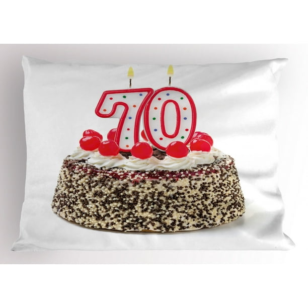 70th Birthday Pillow Sham Birthday Cake with 70 Number Candles and