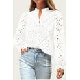 thumbnail image 3 of PRETTYGARDEN Women's Dressy Casual Blouse Tops Fall Puff Long Sleeve Button V Neck Hollow Out Lace Embroidered Shirts, 3 of 7