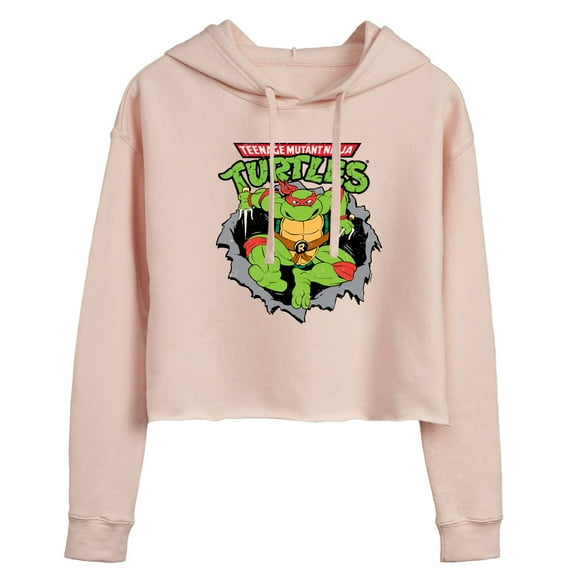 Teenage Mutant Ninja Turtles - Raphael Breaking Through Shirt - Juniors Cropped Pullover Hoodie