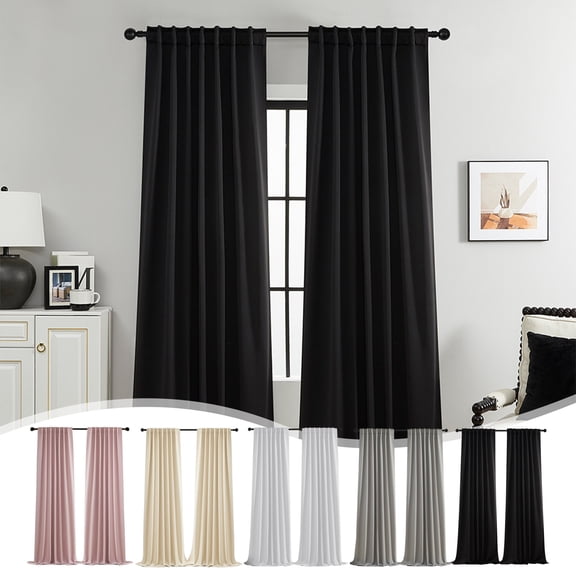 Nkmbld Blackout Curtains Set of 2 for Living Room, Thermal Insulated Bedroom Drapes, Noise-Reducing and Light Blocking Curtains, Black