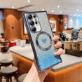 thumbnail image 3 of Jiahe Cover for Samsung Galaxy S21+, Compatible with MagSafe Case，Slim Plating Bling Glitter Shockproof Gradient Lover Heart Pattern Transparent Case Full Camera Lens Protection Cover, blue, 3 of 6