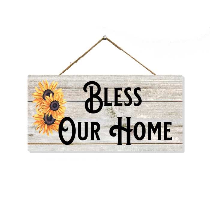"BLESS OUR HOME" Rustic Primitive Country Wood sign engraved words home decor 