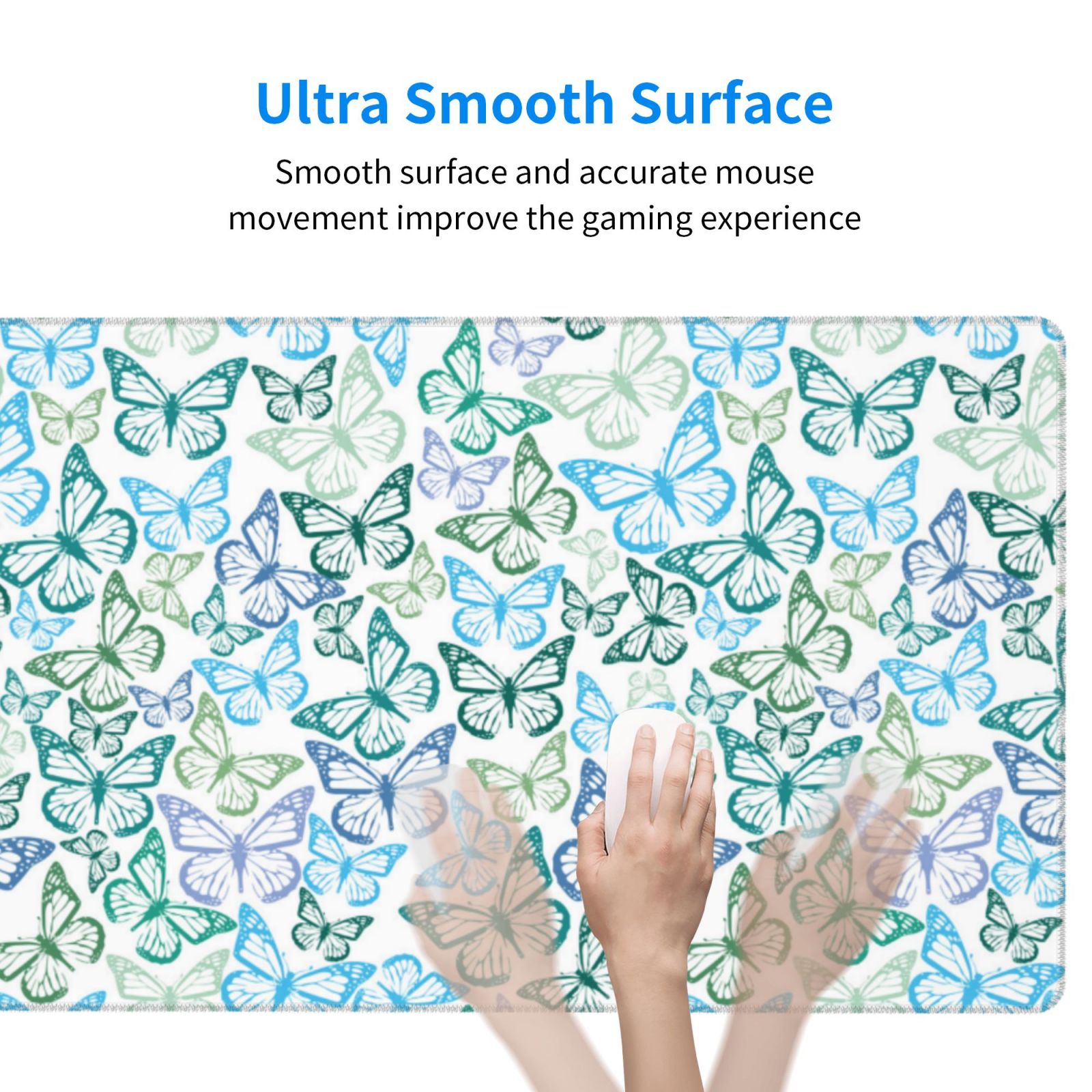 Naloa Butterflies Gaming Mouse Pad Large Mouse Mat Long Extended Desk Pad Non-Slip Rubber Mice Pads Stitched Edges Thin Pad (16x29.5 Inch)