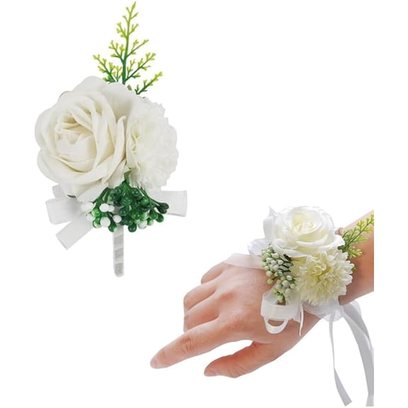 White Rose Corsage and Boutonniere Set 2 Pack
