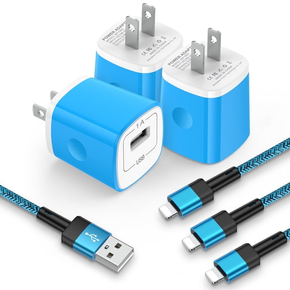 Compatible for iPhone Charger, 3Pack 10FT Lightn-ing Cable Cord with USB Wall Charger, Fast Charging Cable with Charger Block Phone Charger Plug Power Adapter Compatible for iPhone14/13/12/11, Black