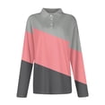 thumbnail image 4 of Womens Long Sleeve Polo Shirts Color Block V Neck Collared, Fall Casual Tunic Tees for Weekend Pink M, 4 of 6