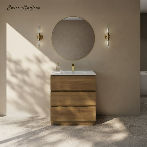 Liberte 30" Freestanding Bathroom Vanity in Brown Oak with Sink Top
