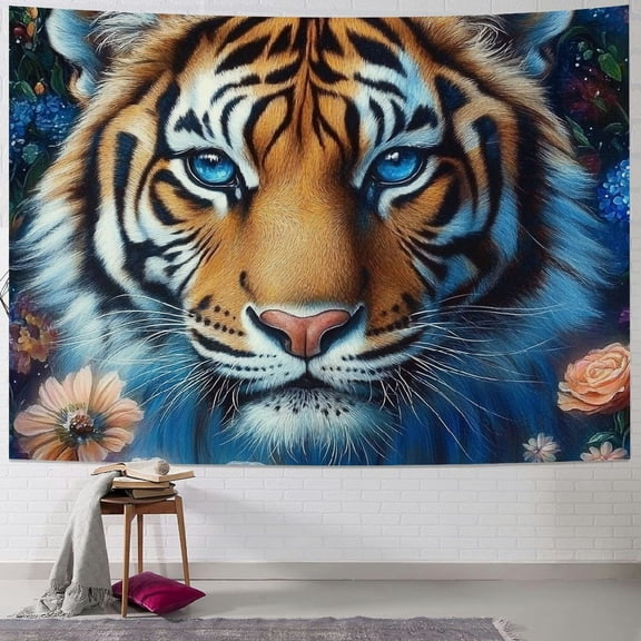 Patifu Tiger Flowers Tapestry Wall Hanging Unique Style Graphic Tapestries Home Decor for Living Room Bedroom Farmhouse Dorm Apartment 40x30inch
