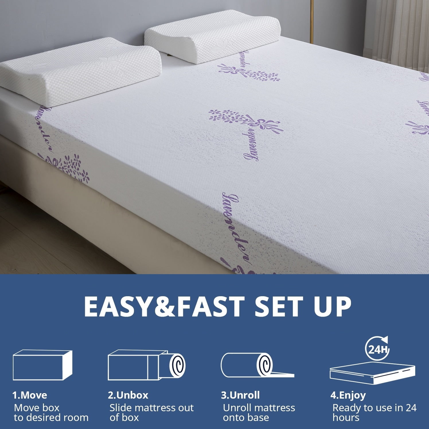 8 inch Gel-Infused Memory Foam Mattress - Queen Size, Layered Support Design, Removable Cover