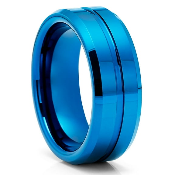 Blue Wedding Ring,Tungsten Wedding Ring,8mm Wedding Ring,Tungsten Carbide Ring,Engagement Ring