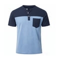 thumbnail image 5 of USNSM Men's Henley Shirts Short Sleeve Button T-Shirts Casual Summer Classic Pocket Color Block Pullover Tee Tops Blue M, 5 of 8