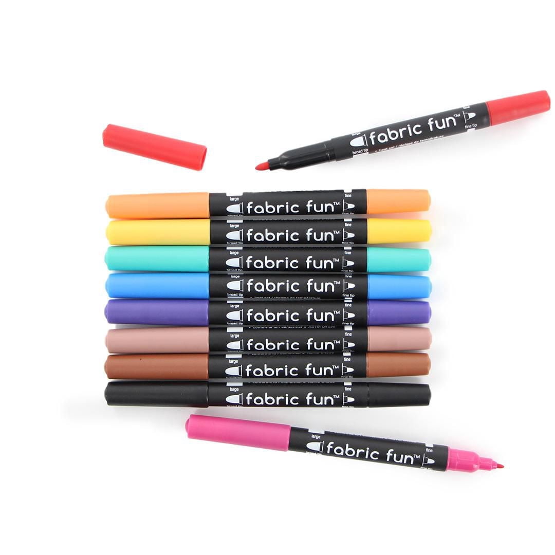 FABRIC FUN Fabric Markers, Dual Tips, Primary Colours, Set of 10