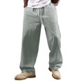 thumbnail image 5 of CONZONE Men's Baggy Linen Pants Wide Leg Pants for Men Trendy Elastic Waist Drawstring Striped Soft Casual Joggers With Pocket, 5 of 6