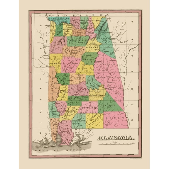 Historic State Map - Alabama - Finley 1824 - 23 x 29.64 - Vintage Wall Art