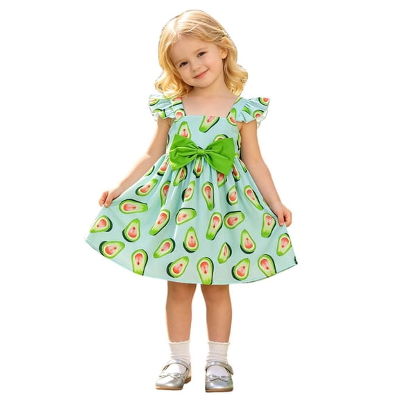 WOYY Girls Ruffle Sleeveless Dress Casual Square Neck Cotton Dresses, Green, Sizes 6M-3T