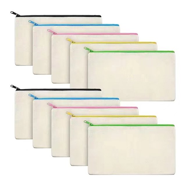 12 bolsas de bricolaje en blanco, estuche de lona para lápices, bolsas de maquillaje en blanco, bolsa de lona para lápices, bolsa de cosméticos de lona a granel, bolsa de aseo de viaje multiusos de 8