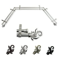 Pisces 13/16" Double Bay Window curtain rod Adjustable 20"-36", 38"-72" - Satin Nickel,(ABay-74-5D)