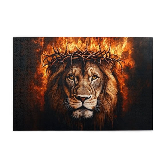 1000 PCS Flaming Lion 1000 Piece Funny Jigsaw Puzzles,Unique Artwork For Adults,Wonderful Imagination,Classic Animal Wooden Puzzle For Home Decor,Challenging Brain Exercise