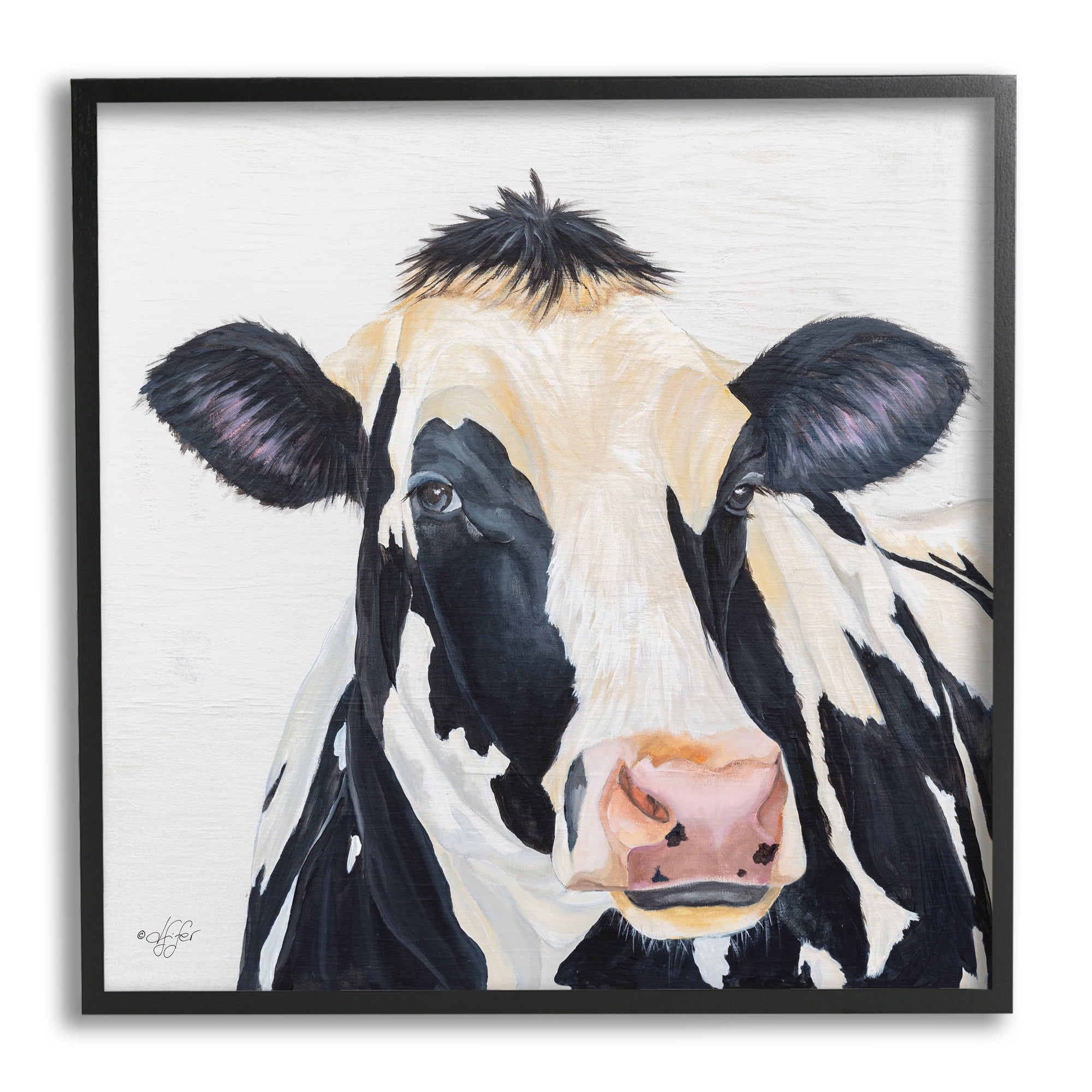 Stupell Industries Farm Cow Cattle Closeup Country Animal Portrait Framed Wall Art, 17 x 17, Design by Diane Fifer