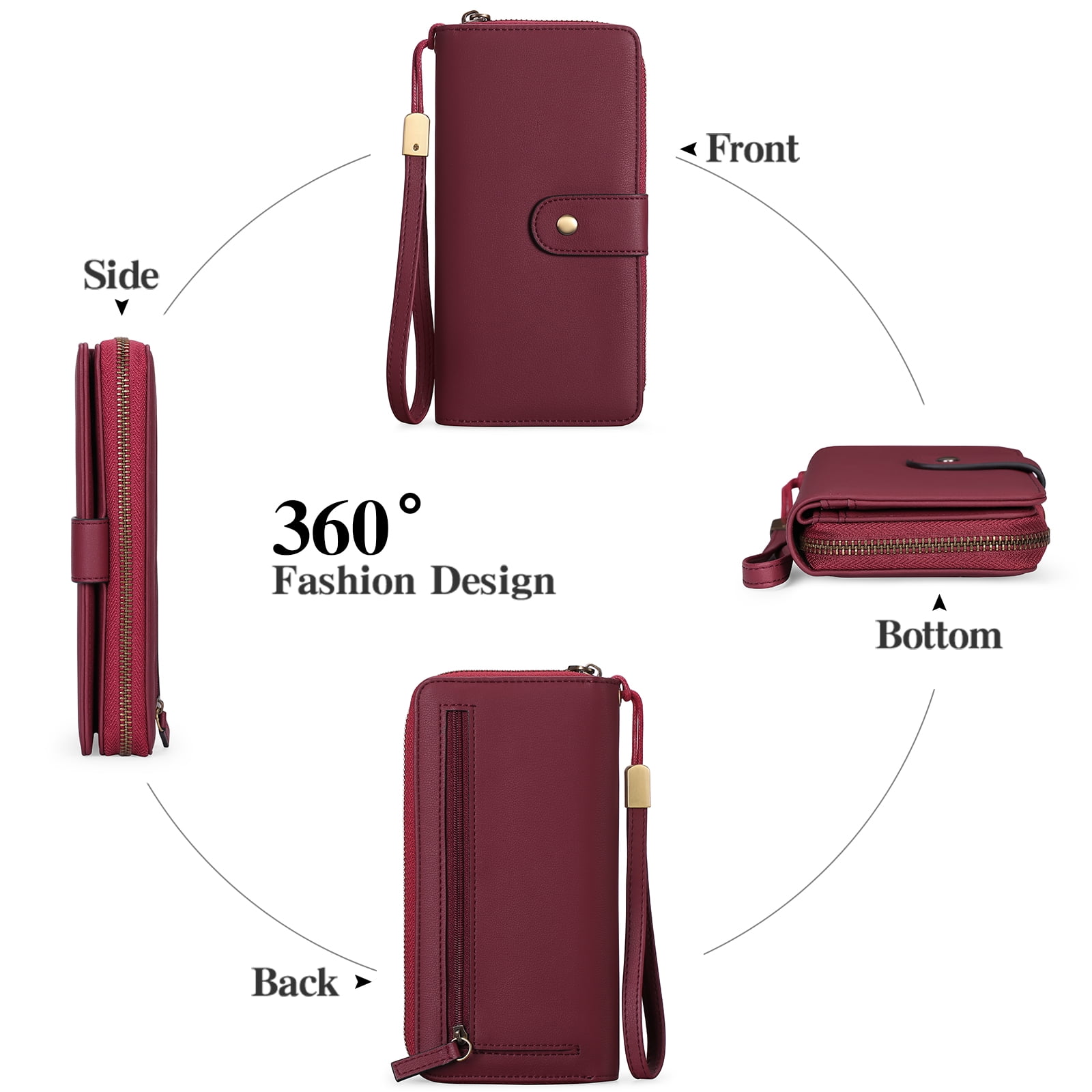 GAEKEAO Wallet for Women Clutch RFID Blocking Leather Wristlet Purse Large Capacity Credit Card Holder with Grip Hand Strap