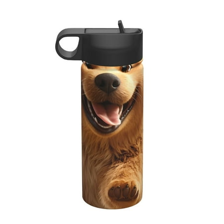 

Qekee Happy Fluffy Running Dog Print 18OZ Sports Insulated Kettle Coffee Mug Travel Tea Mug Thermos Cup 18 Stainless Steel Water Bottle For Running Hiking Cycling