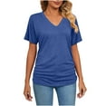 thumbnail image 2 of Wycnly Womens Blouses and Tops Dressy Breathable Comfy Casual Loose Basic Workout Tshirts Summer Solid V-Neck Short Sleeve Cute Tees Tops Blue m, 2 of 5