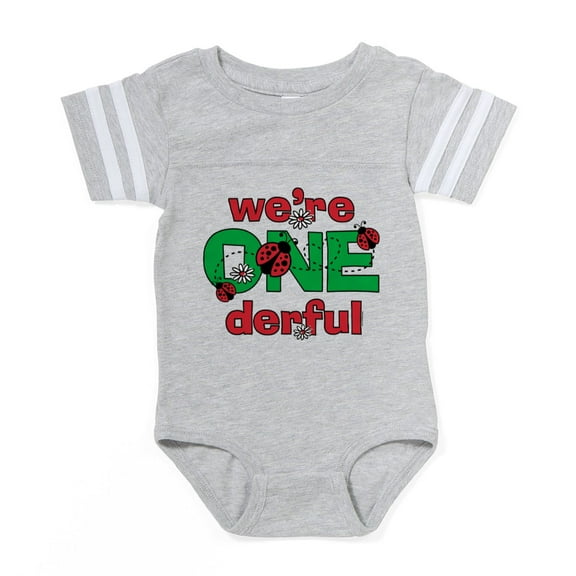 CafePress - Onederful Ladybug Twins Bir - Cute Infant Baby Football Bodysuit
