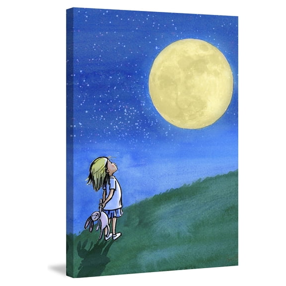 Marmont Hill "Girl and Moon" by Phyllis Harris Painting Print on Wrapped Canvas
