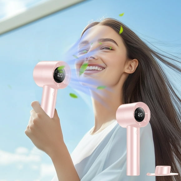 Ventilador de mano USB con base reversible, soplado vertical, 120 velocidades, mini ventilador de escritorio, recargable, sin escobillas, plegable, fácil de almacenar.