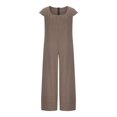 thumbnail image 3 of Jumpsuits for Women Summer Loose Wide Leg Jumpsuits Solid Color Plus Size Short Sleeve Rompers Overalls Brown S, 3 of 5