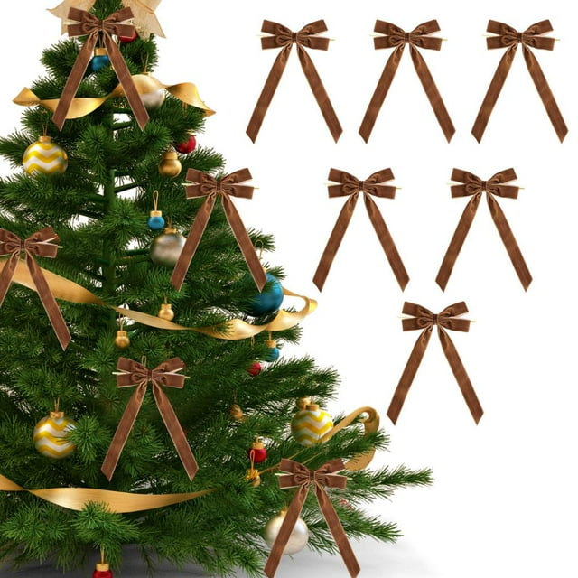 Feltree 6-Pack Large Velvet Christmas Bows for Tree, Wreath, Gift Wrapping, Crafts and Holiday Decor