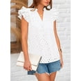 thumbnail image 4 of Women Summer Eyelet Tops Dressy Casual V Neck Ruffle Cap Sleeve Cotton Boho Shirts Lace Embroidered Blouses White XL, 4 of 5