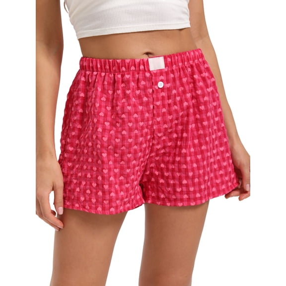Women Pajamas Shorts Micro Button Boxers Elastic Waist Cute Pj Bottoms Summer Lounge Short