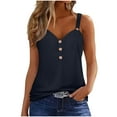 thumbnail image 2 of Womens Tops Plus Size Sleeveless V-neck Solid Color Button Up Camisole Trendy Summer Shirts Spring Clothes 2025 Navy XXL, 2 of 6