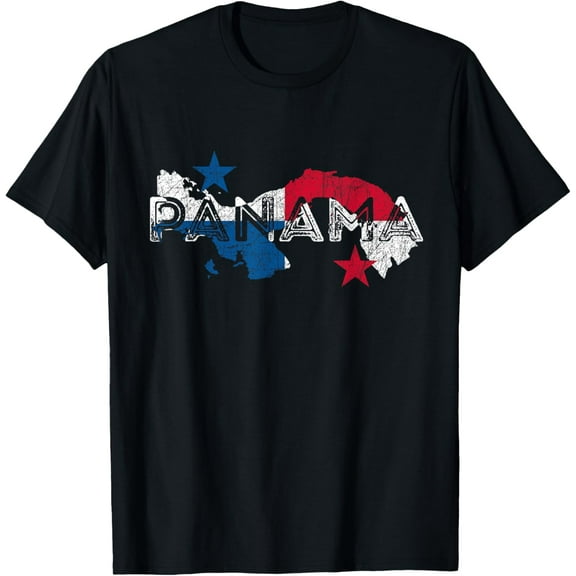 Panamanian Map and Flag Souvenir - Distressed Panama T-ShirtMen's and women's gift, black and white T-shirt, size: Extra large S-4XL